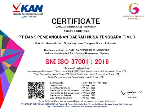 Serius Terapkan Manajemen Bersih, Bank NTT Komit Terapkan ISO 37001:2016